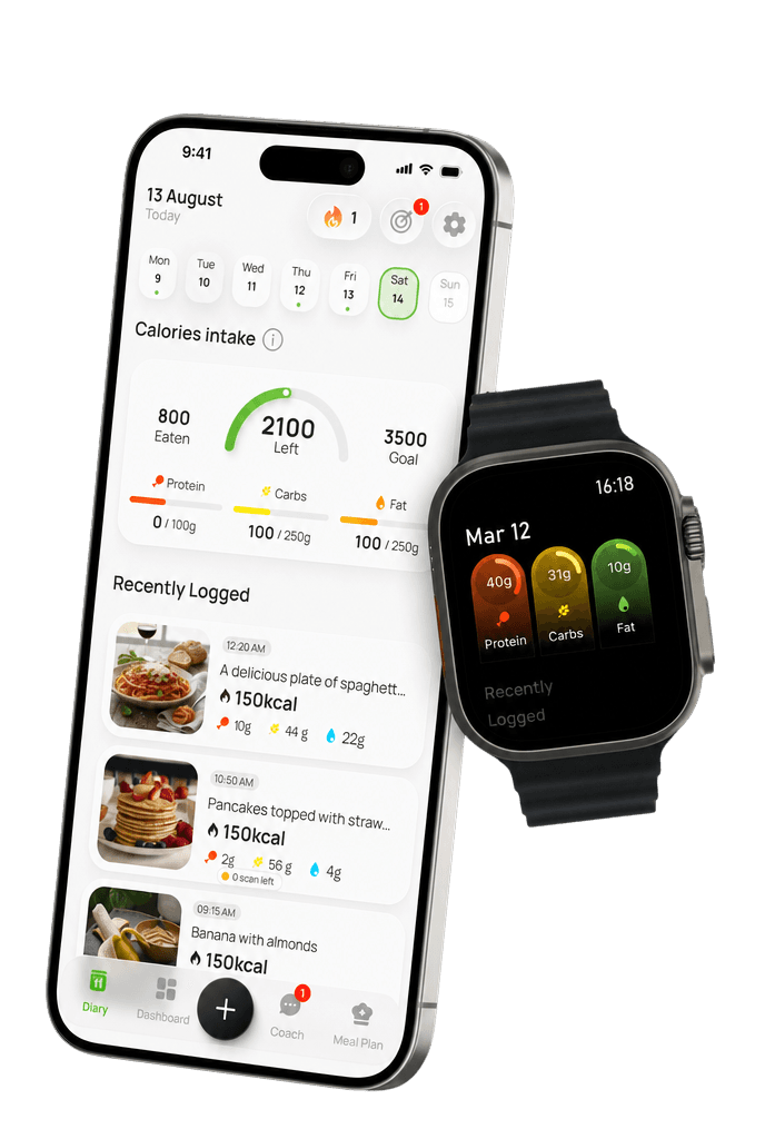 The app running on a phone and a smart watch